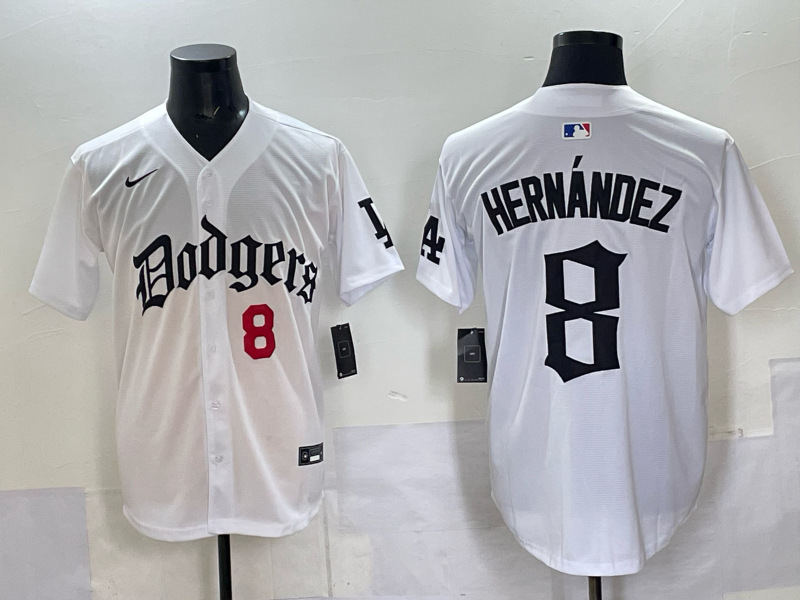 Men Los Angeles Dodgers #8 Hernandez white Nike 2025 MLB jersey 009